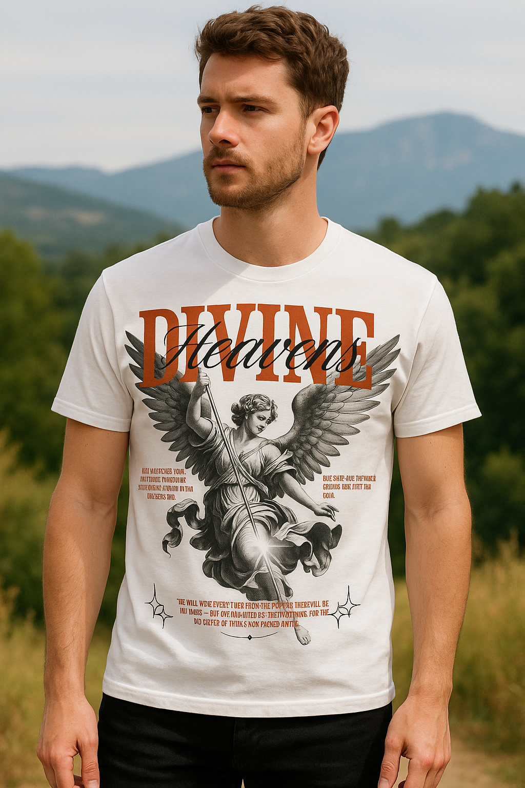 Divine Heavens – Angelic Graphic Unisex T-Shirt | Vintage Art Print